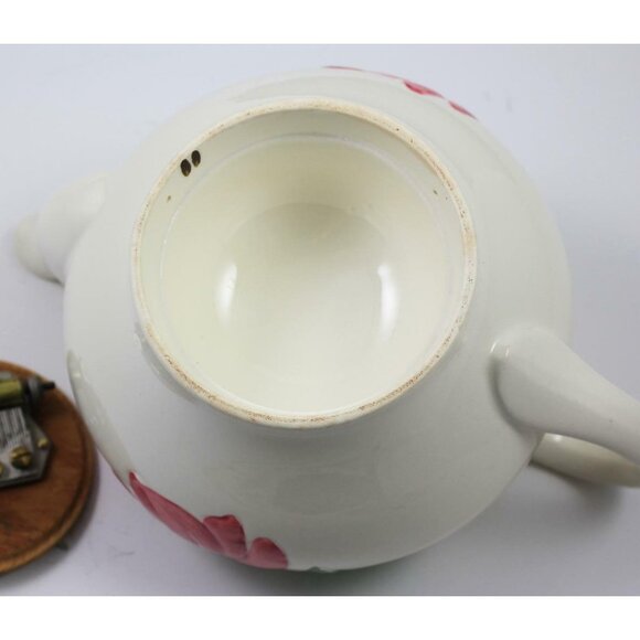 Vintage Silverite Musical Teapot Pink Floral Plays "Tea For Two" Thorens 18 Note - Picture 9 of 12
